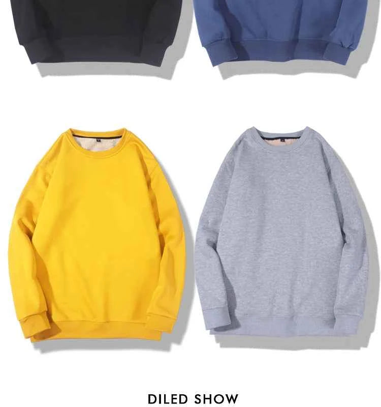 Lamb Velvet Hoodie Men's Thickened Fleece round Neck Casual Versatile Teenage Warm Top Lamb Velvet Jacket Winter Fashion
