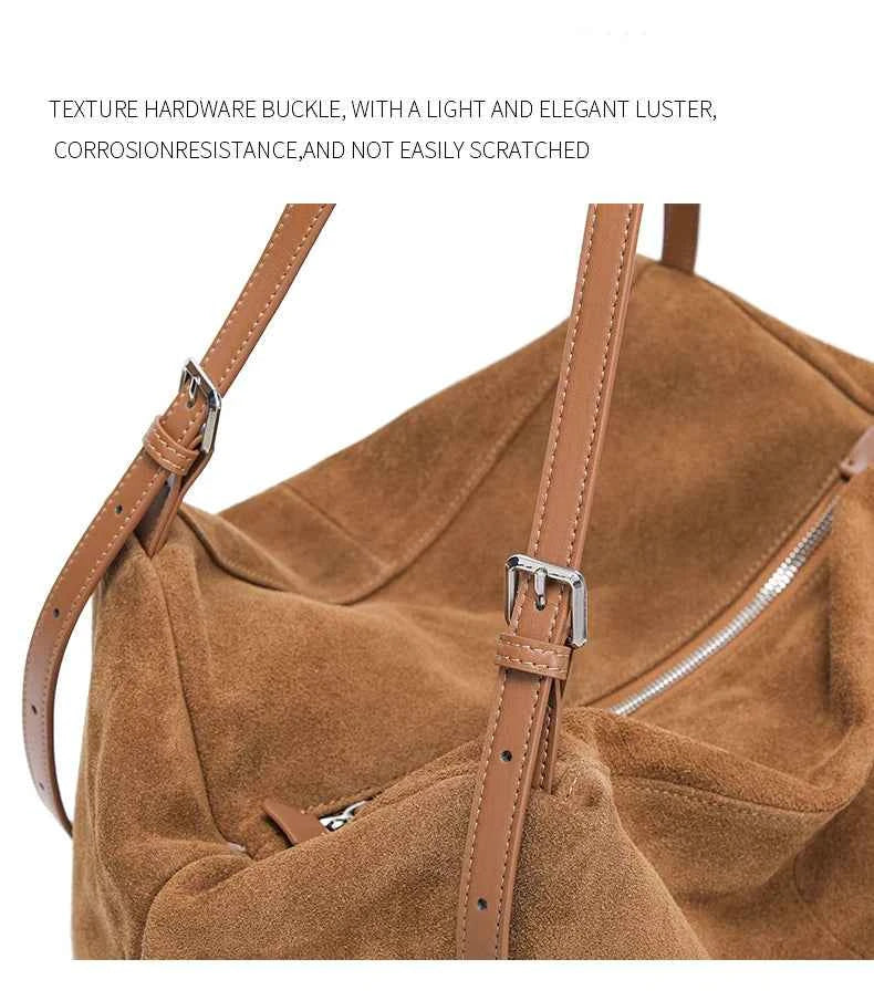 Women's Natural Nuede Genuine Leather Handbags Ladies large capacity Tote Bag Female Design Luxury Commuting Yoga Bag hobo bag
