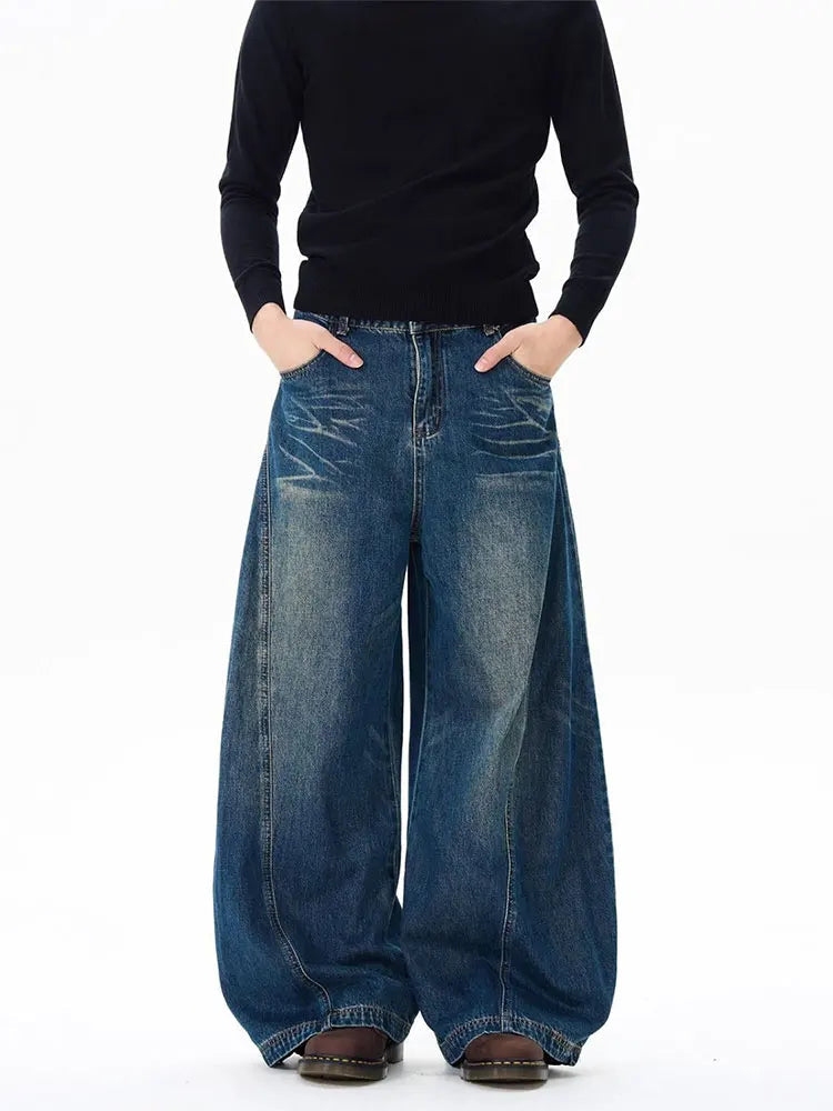 Vintage Black Washed Baggy Jeans Pants Men Wide leg Curved Blade Pants Streetwear Cowboy Casual Denim Straight Trousers GONZALES ONLINE SHOP