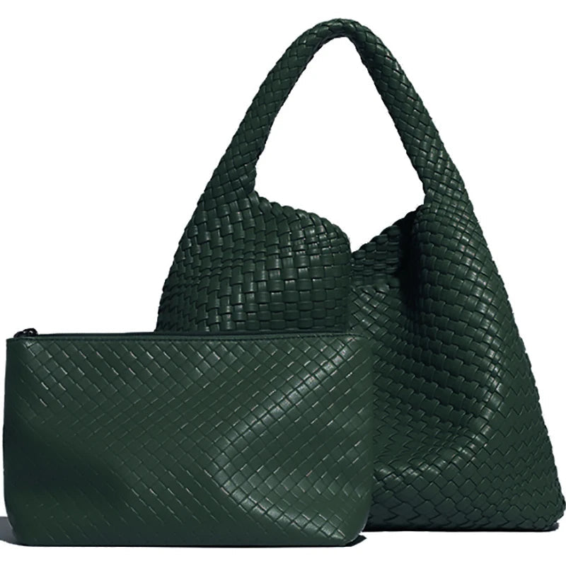 Woven Tote Bag for Women Large Woven Handbag Soft Leather Shoulder Bag Work Shopper Summer Beach Travel Tote Bag with Purse GONZALES ONLINE SHOP
