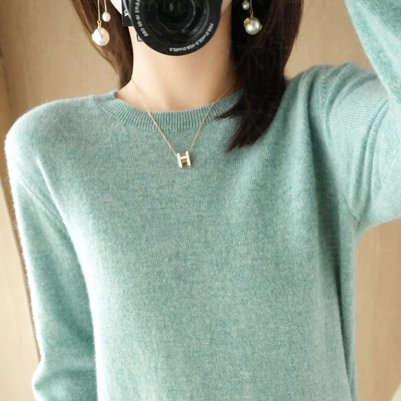 Autumn And Winter Cashmere Sweater Women's Crew Neck Pullover Casual Knitted Top Women's Short Undercoat Fashion 18 Colors GONZALES ONLINE SHOP
