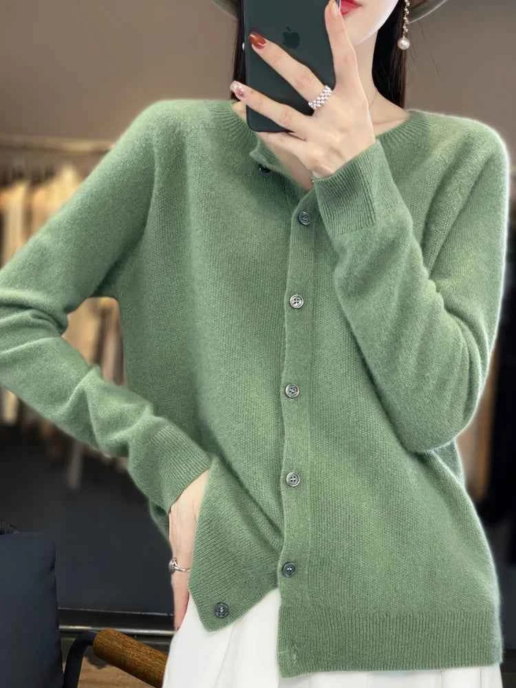 Women Cashmere Sweater 100% Merino Wool Knitted Cardigan Autumn Winter Knitwear O-Neck Female Solid Color Casual Fashion Top