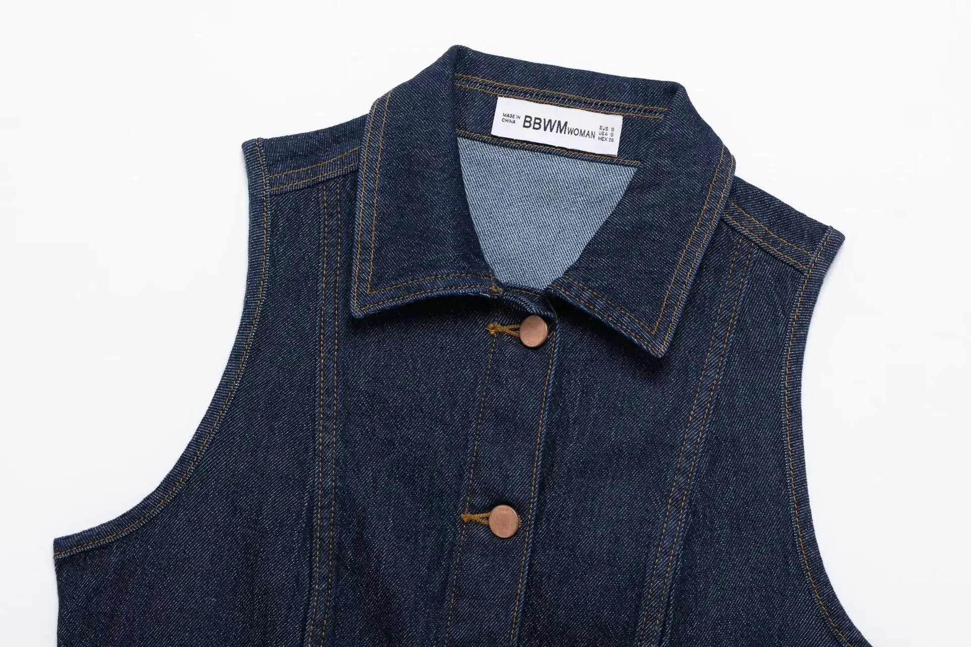 Women's Denim Vest Sleeveless Midi Dress Suit Front Slit Design High Waist Classic Pocket Detail Fashion Ladies Stylish GONZALES ONLINE SHOP