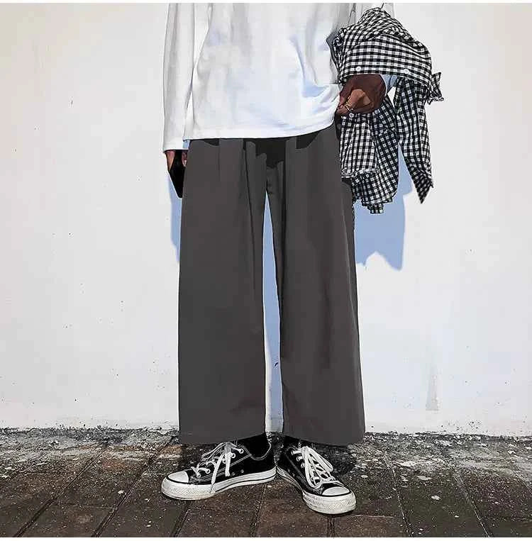 Wide Leg Pants Men Drape Straight Loose Harajuku Vintage Japan Style Ankle-length Trousers Cozy Versatile Black Pantalones Male