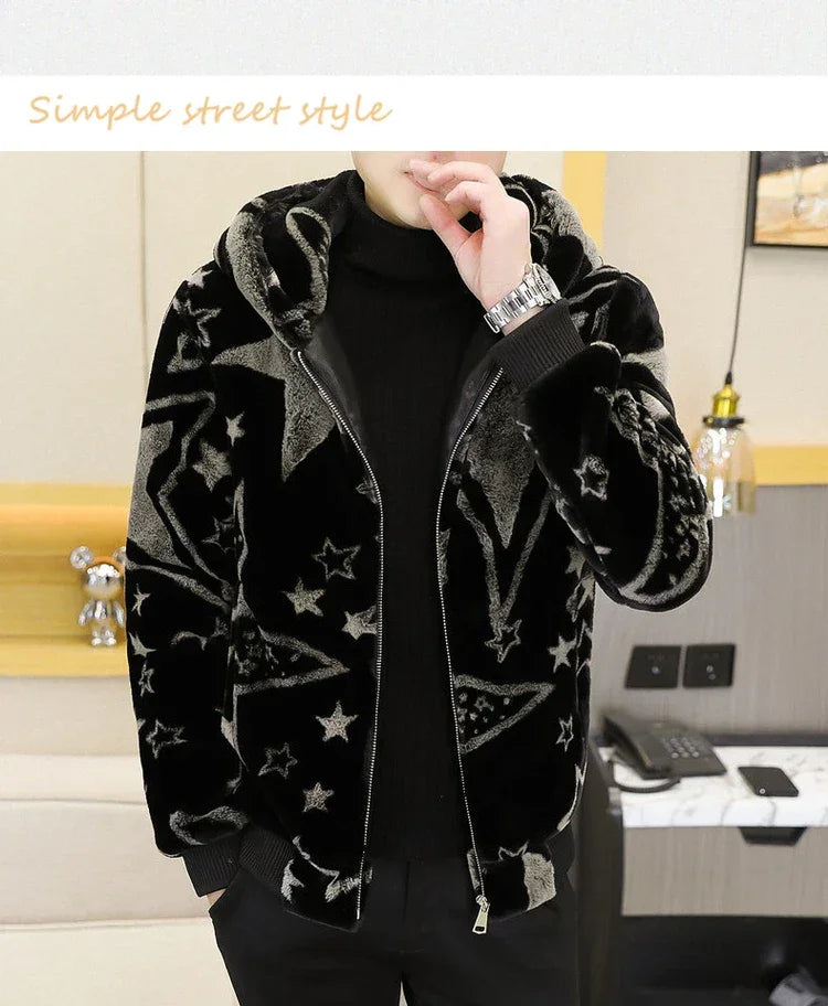 2022 Winter Faux Fur Jackets Men - Thicken Warm Imitation Fur Hooded Coat for Casual and Business Use - GONZALES ONLINE SHOP