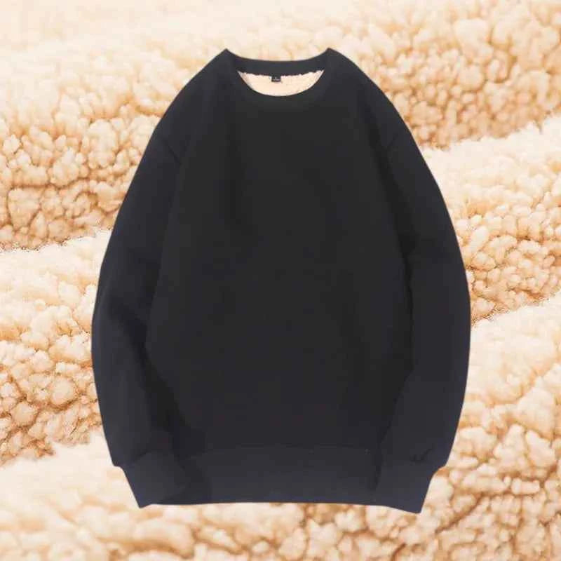 Lamb Velvet Hoodie Men's Thickened Fleece round Neck Casual Versatile Teenage Warm Top Lamb Velvet Jacket Winter Fashion