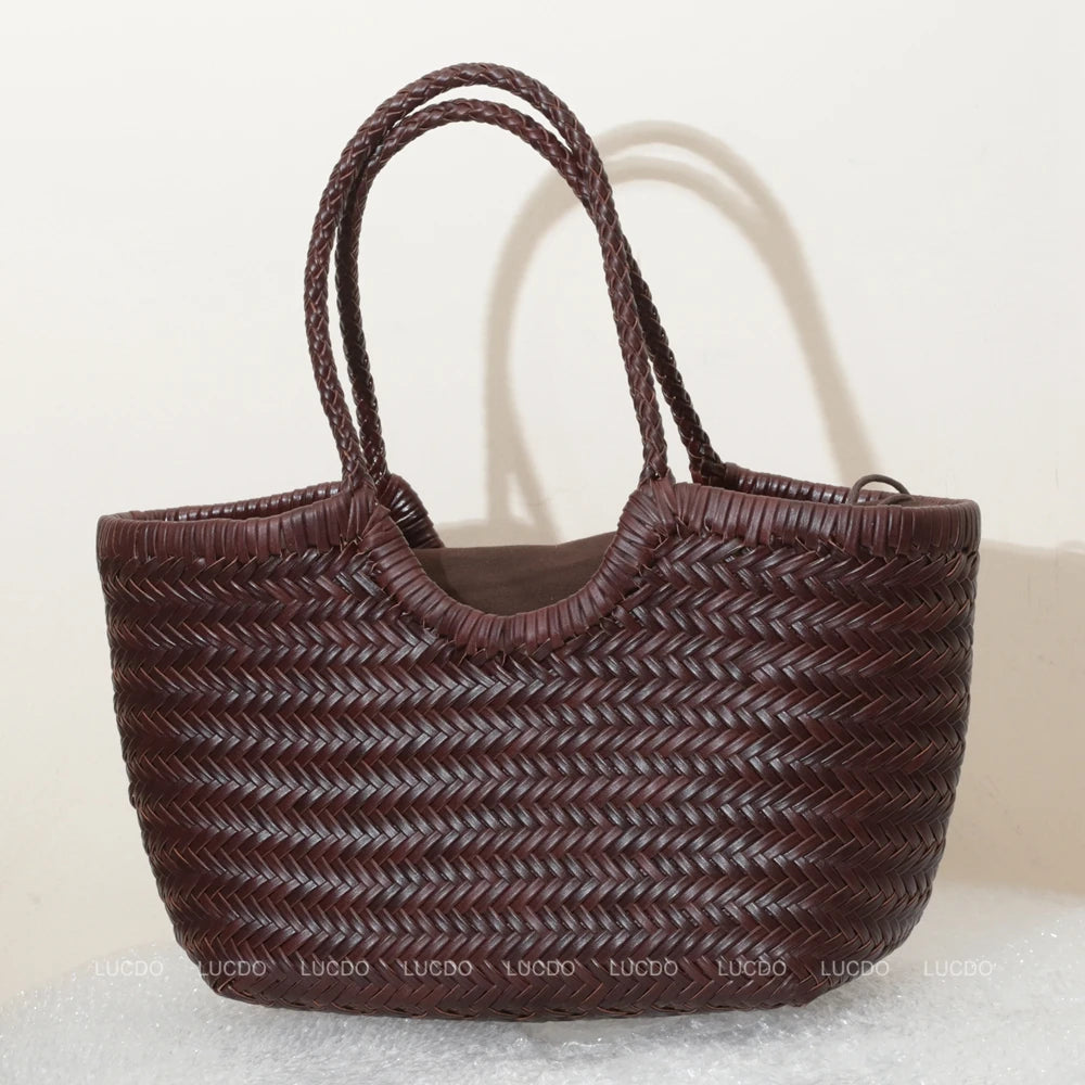 Handbags Women's Genuine Leather Shoulder Bag Weaving Casual Shopping Bag Vintage Big Tote Purse Cowhide Cross Hand Bags Lady GONZALES ONLINE SHOP