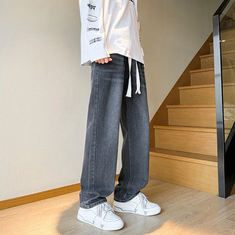 American retro drawstring jeans for men in spring and autumn fashion, washed with water, loose and versatile, men's denim pants GONZALES ONLINE SHOP