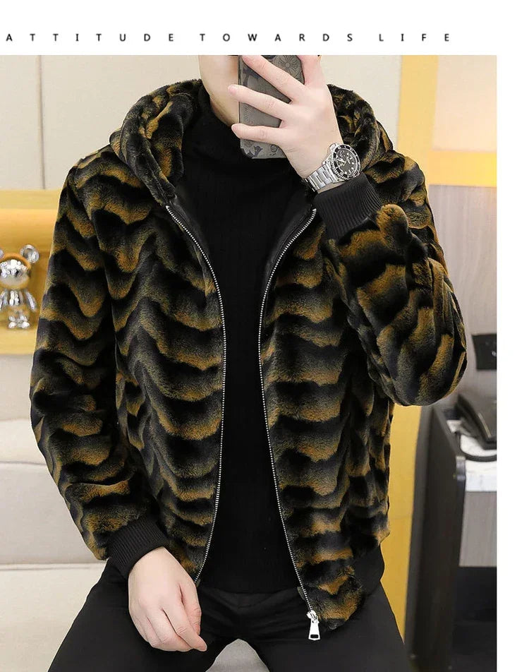 2022 Winter Faux Fur Jackets Men - Thicken Warm Imitation Fur Hooded Coat for Casual and Business Use - GONZALES ONLINE SHOP