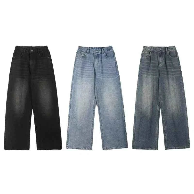 Male Classic America Hip Hop Rap Jeans Wide Leg Youth Popular Jeans Men Straight Leg Retro Loose Trousers Oversized Denim Pants