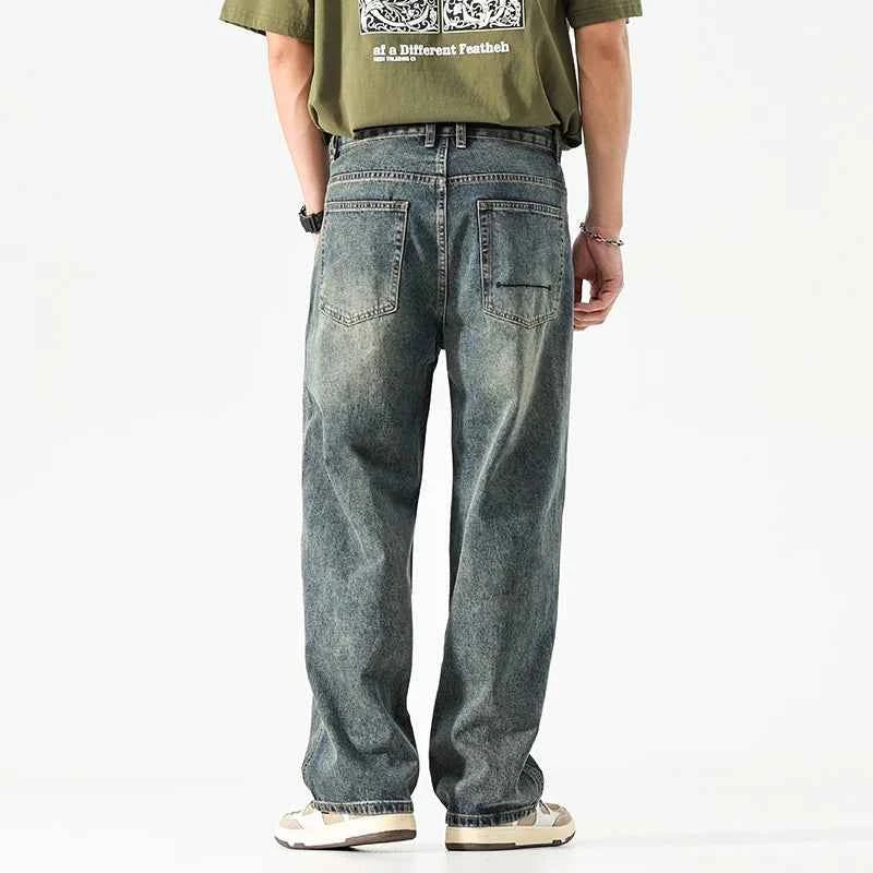 Wide Leg Jeans Men Baggy Pants Summer Straight Cut Loose Retro Blue Denim Pants Streetwear Fashion Pockets Vintage Man Clothes