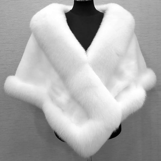 Elegant White Faux Fur Wraps Shawl Autumn Winter Wedding Bridal Evening Party Warm Scarf Wraps Soft Mink Fox fur Dress Cloak - GONZALES ONLINE SHOP