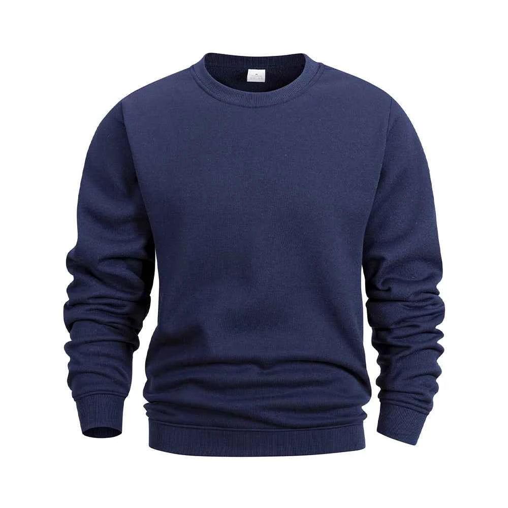 Men's Crew Neck Hoodies Autumn Winter Fleece Warm Casual Loose Pullover Solid Color Round Neck Sport Long Sleeved Sweatshirt