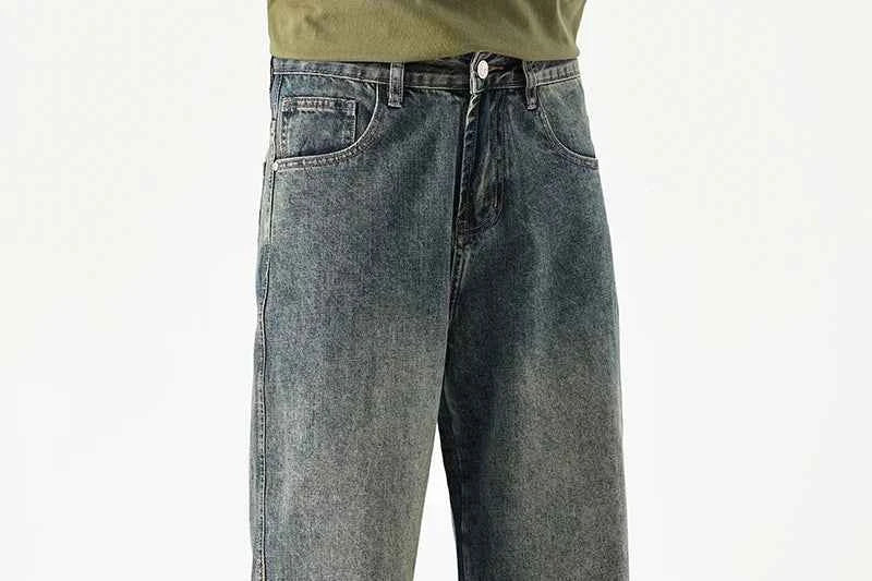 Wide Leg Jeans Men Baggy Pants Summer Straight Cut Loose Retro Blue Denim Pants Streetwear Fashion Pockets Vintage Man Clothes
