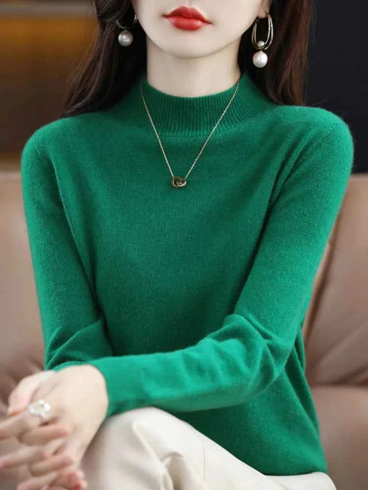 100% Merino Wool Cashmere Sweater Women Knitted Sweater Turtleneck Long Sleeve Pullovers Autumn Winter Clothing Warm Jumper Tops