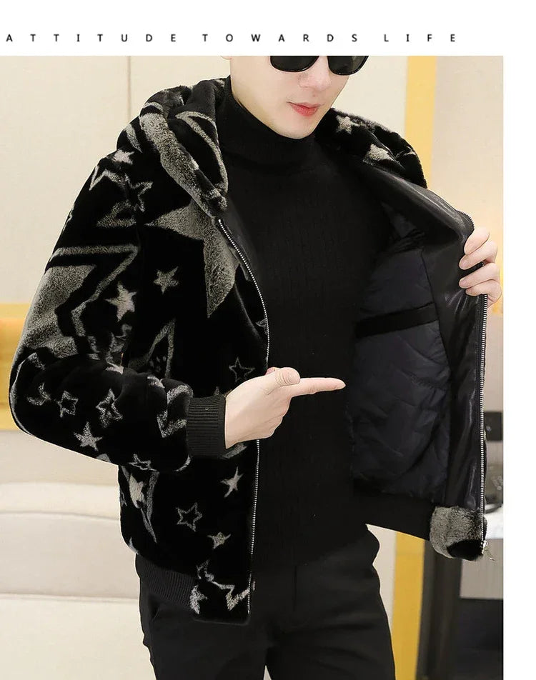 2022 Winter Faux Fur Jackets Men - Thicken Warm Imitation Fur Hooded Coat for Casual and Business Use - GONZALES ONLINE SHOP