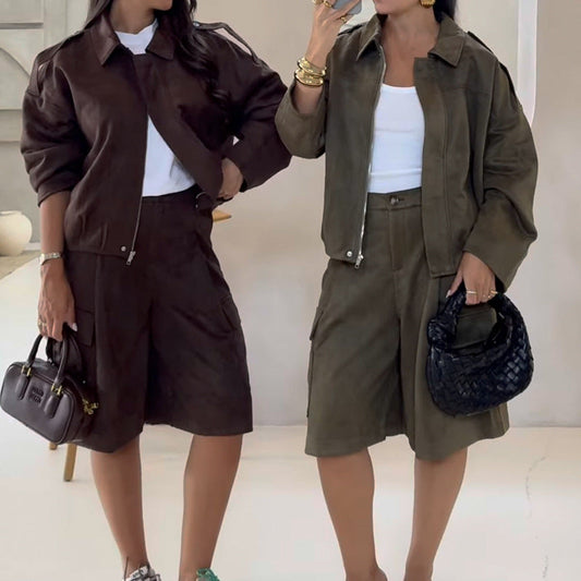 Women's style suede fleece jacket, fleece texture pilot jacket Hypersku