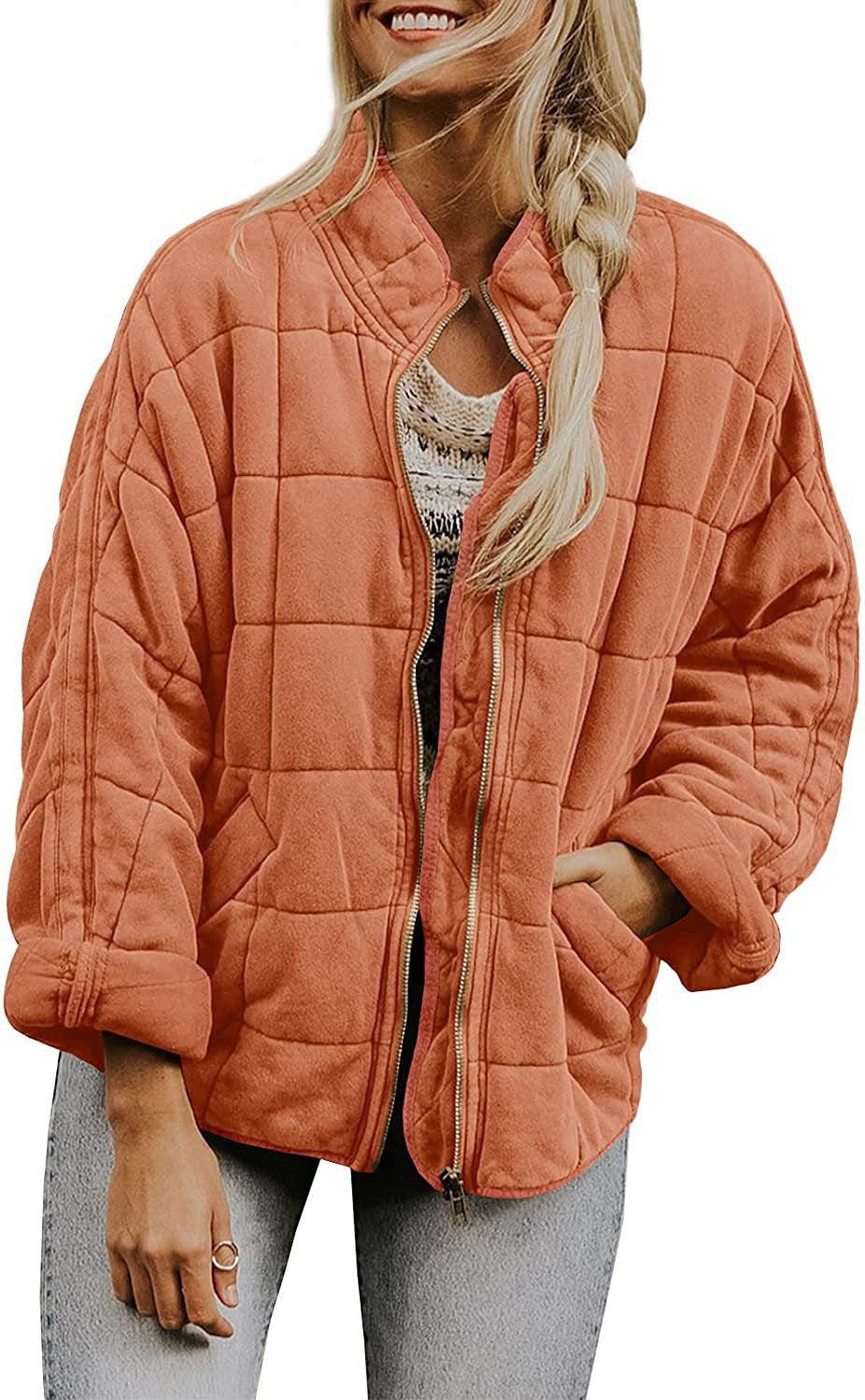Solid-color stand-up collar cotton-padded jacket for women, loose long-sleeved pocket jacket Hypersku