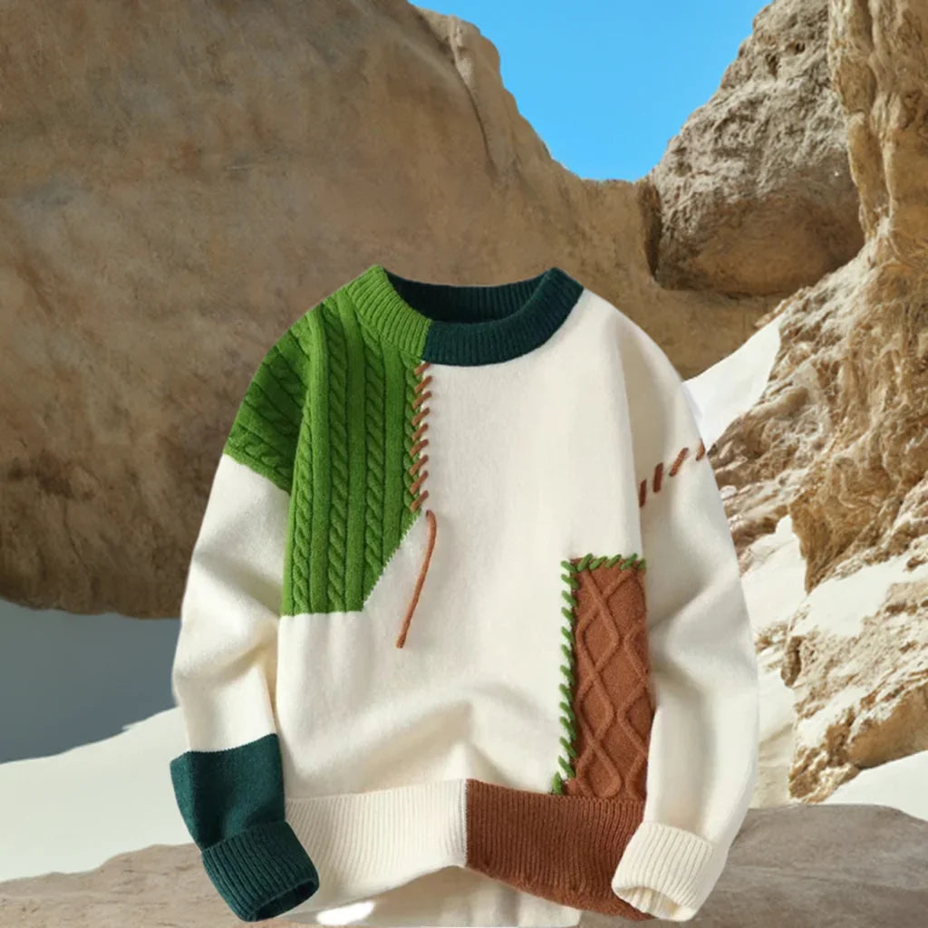 Men's Turtleneck Sweater – Stylish Patchwork Design for Warmth - GONZALES ONLINE SHOP