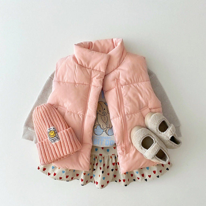 Baby Solid Color Quilted Thickened Vest Coat In Winter MyKids-USA
