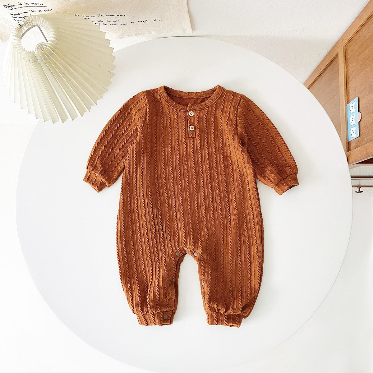 Baby Solid Color Long Sleeve Soft Cotton Simple Style Romper MyKids-USA
