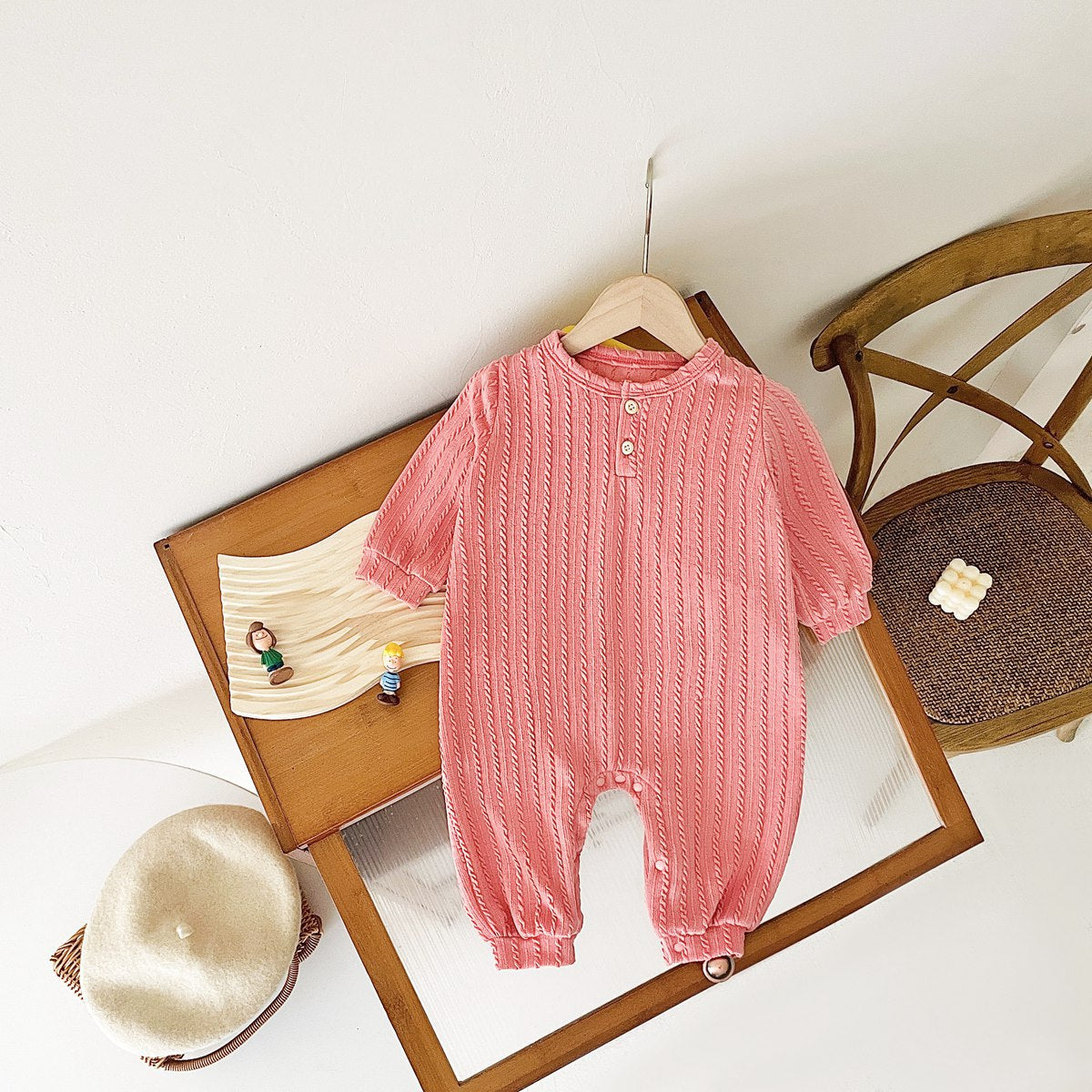 Baby Solid Color Long Sleeve Soft Cotton Simple Style Romper MyKids-USA