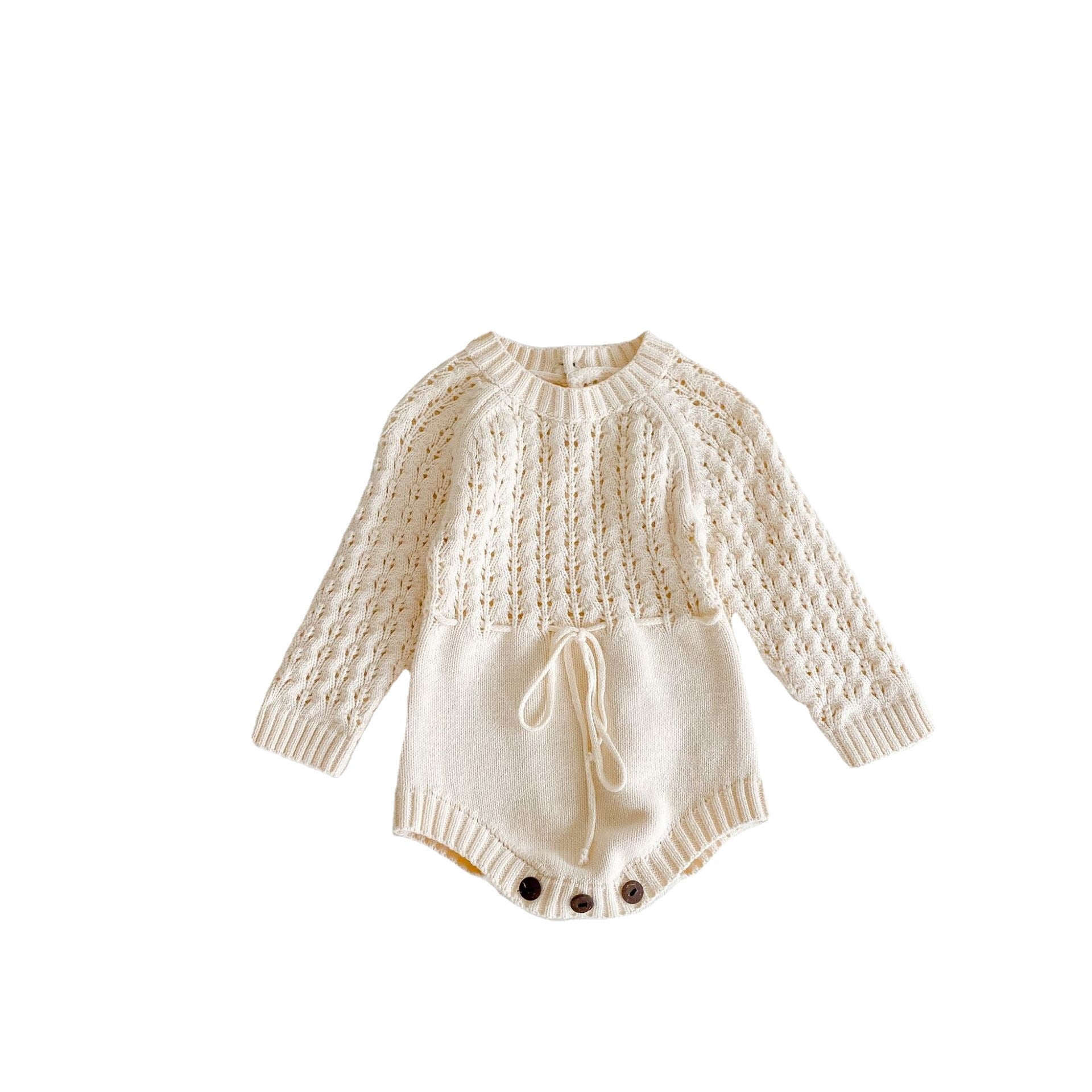 Baby Girl 1pcs Hollow Carved Hand Knitted Fabric Belted Waist Long Sleeve Crotch Onesies MyKids-USA