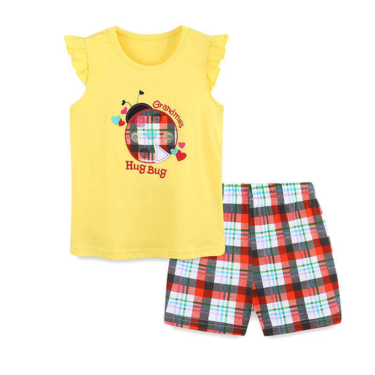 Summer Baby Kids Cute Plaid and Letters Pattern Vest and Shorts Clothing Set for Girls MyKids-USA