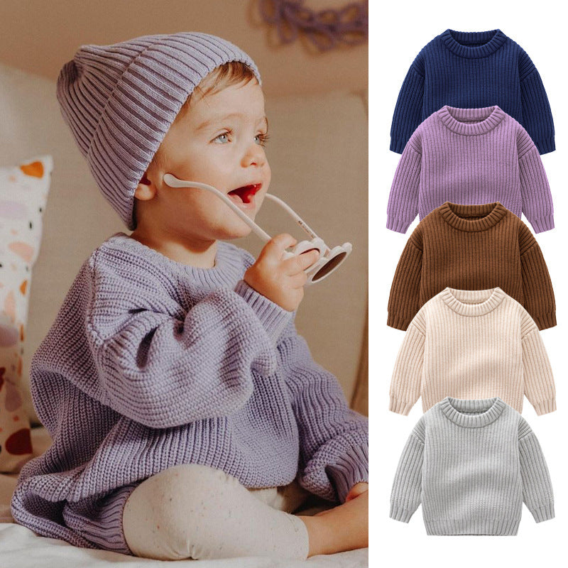 Baby Solid Color Handknit Design Quality Pullover Loose Sweater MyKids-USA