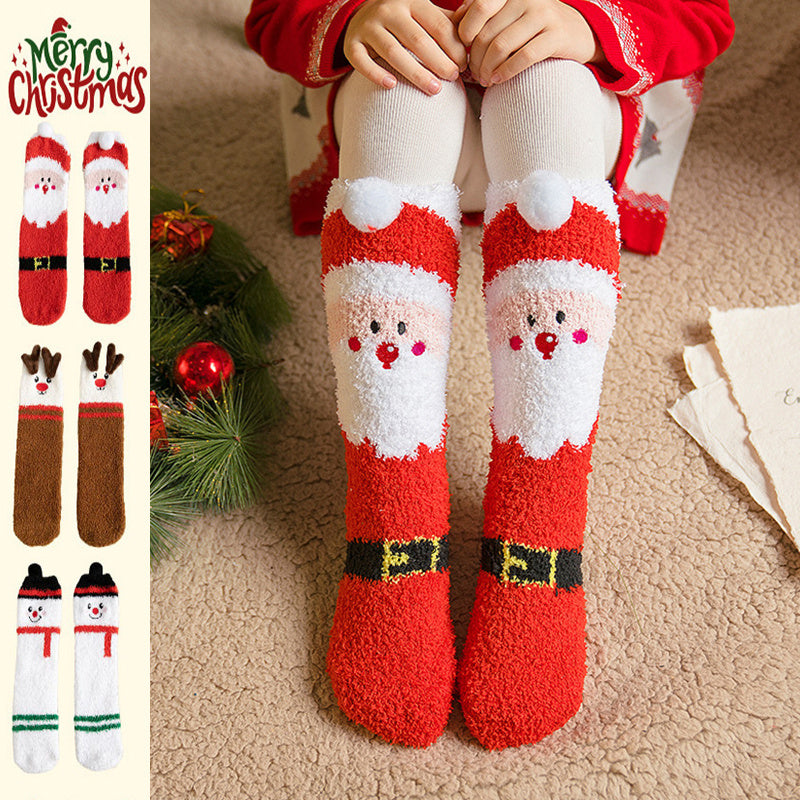 Child Christmas Socks Winter No-shedding Cute Elk Elk Santa Claus Snowman Sleeping Floor Coral Fleece Socks GONZALES ONLINE SHOP