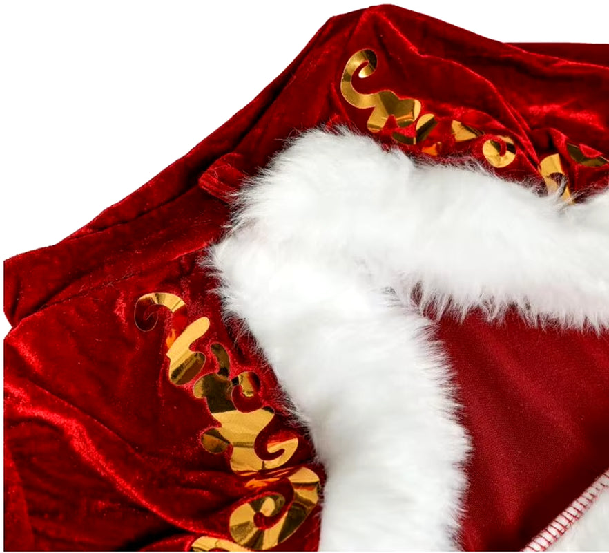 Plus Size Deluxe Velvet Adults Christmas Costume Cosplay Couple Santa Claus Clothes Fancy Dress Xmas Uniform Suit for Men Women