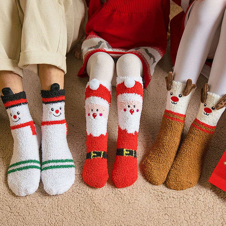 Child Christmas Socks Winter No-shedding Cute Elk Elk Santa Claus Snowman Sleeping Floor Coral Fleece Socks GONZALES ONLINE SHOP