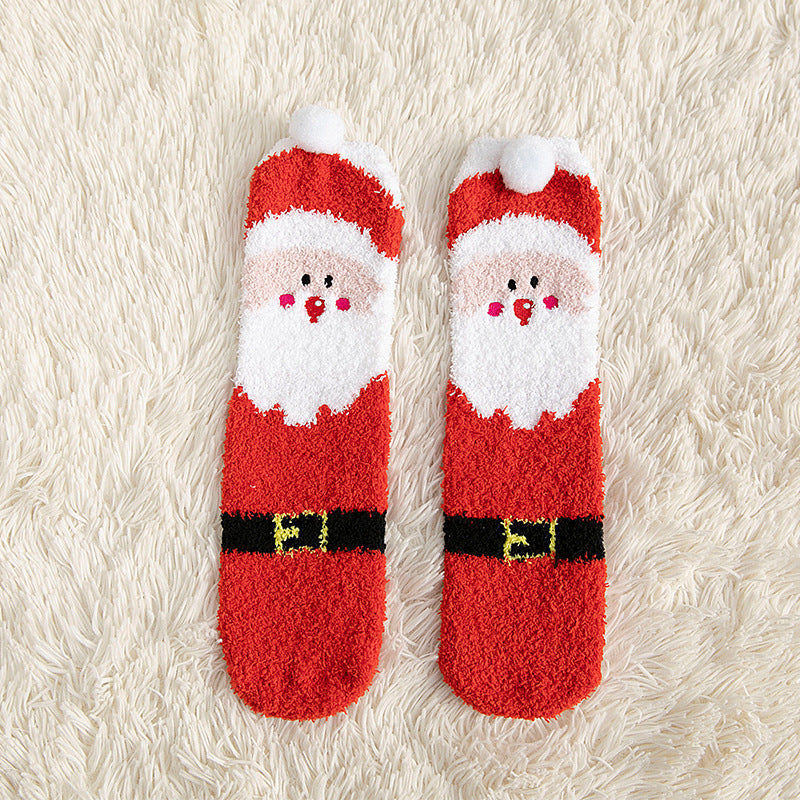 Child Christmas Socks Winter No-shedding Cute Elk Elk Santa Claus Snowman Sleeping Floor Coral Fleece Socks GONZALES ONLINE SHOP