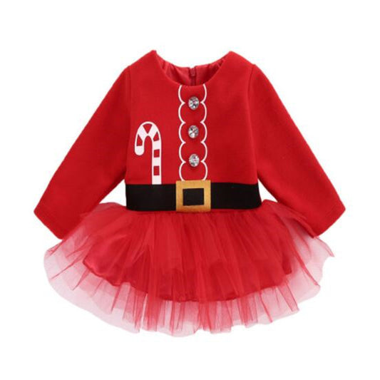 New Baby Kids' Round Neck Spring And Autumn Long Sleeve Christmas Clothes Mesh Dress GONZALES ONLINE SHOP