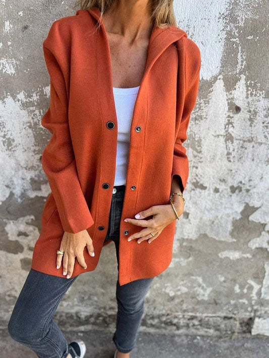 A solid-color casual single-ed hooded jacket for women in autumn and winter Hypersku