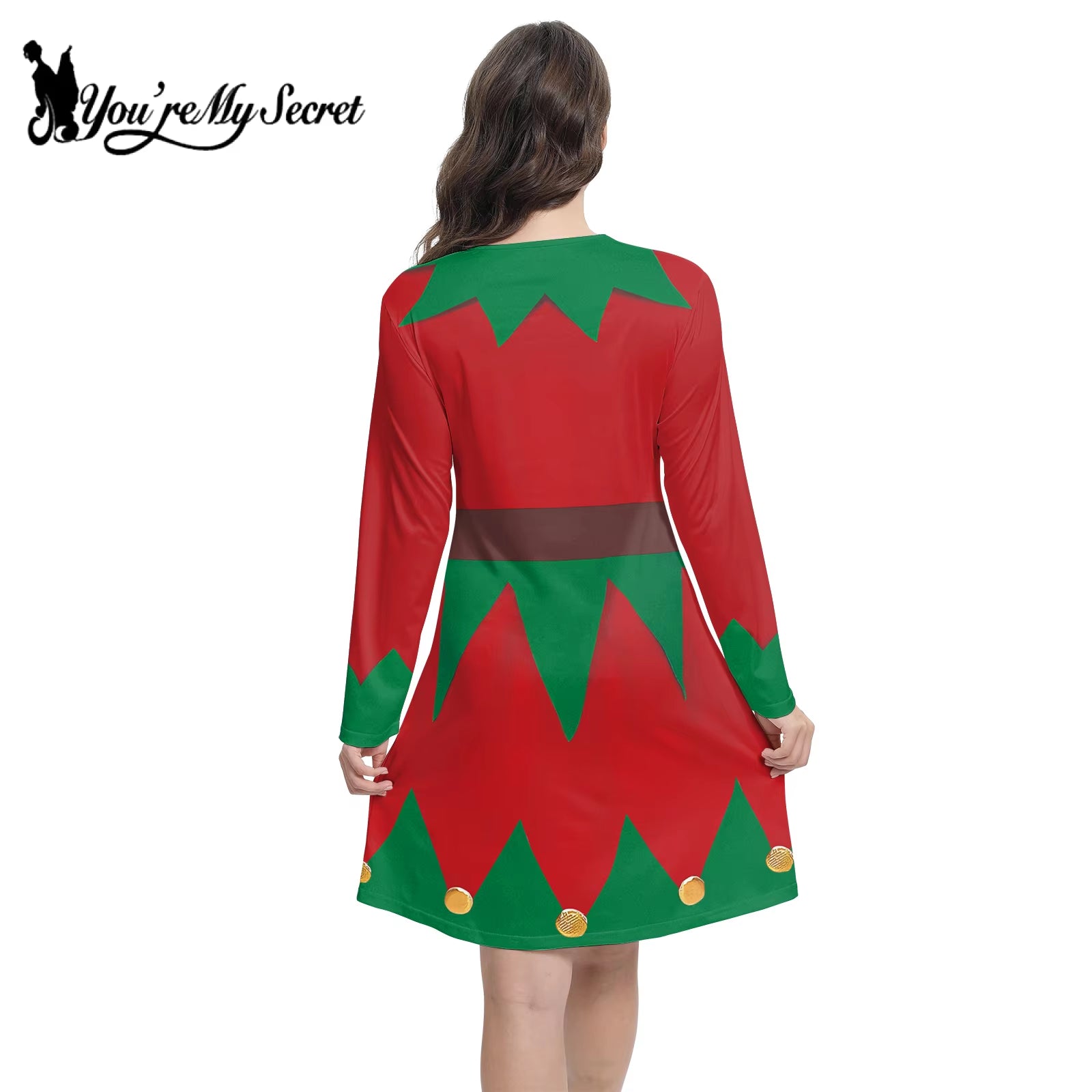 Merry Christmas Women's Long Sleeve 3D Elk Dress - Perfect for Cosplay & Holiday Parties!