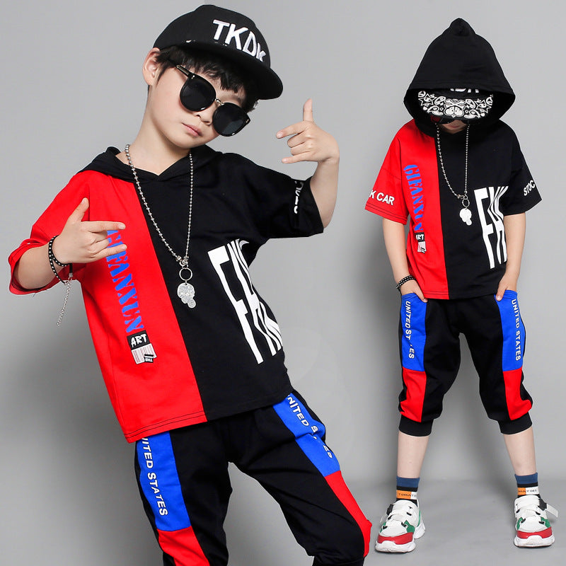 Children's clothing summer new boy short-sleeved suit in the big boy summer Korean version of the boy stitching sportswear tide GONZALES ONLINE SHOP