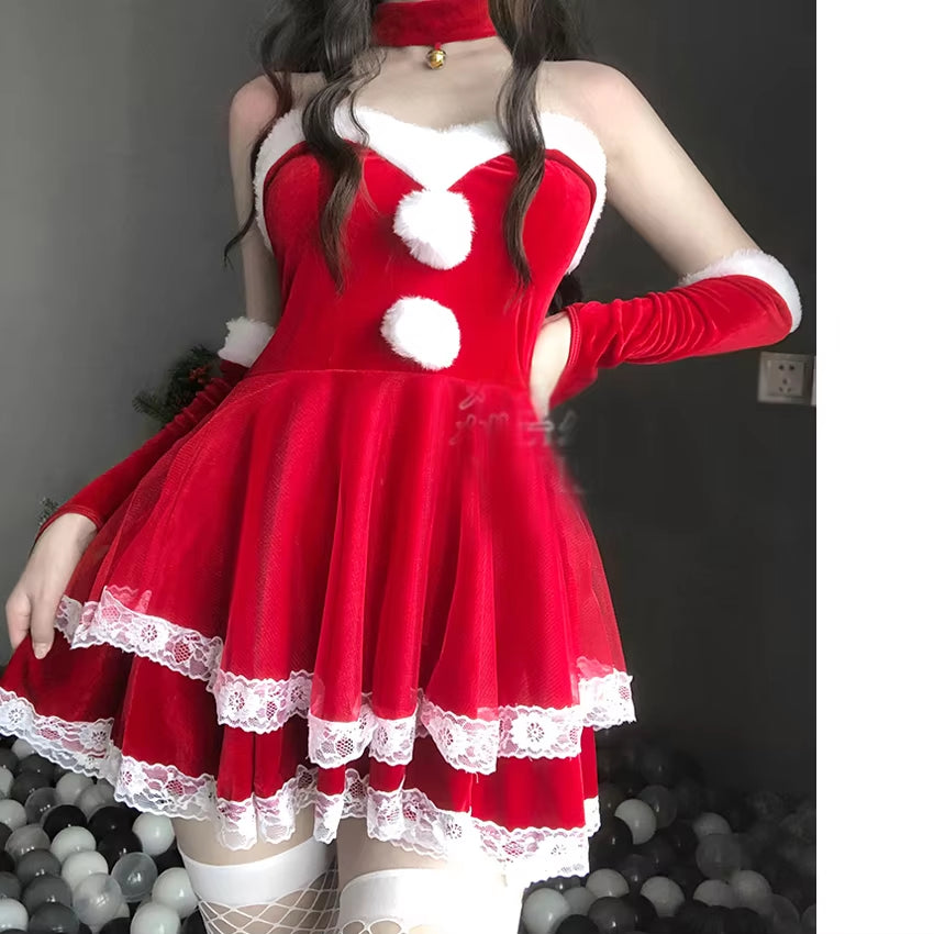 Christmas Xmas Lady Santa Claus Cosplay Costume Sexy Lingerie Bunny Girl Tube Dress Maid Waitress Uniform