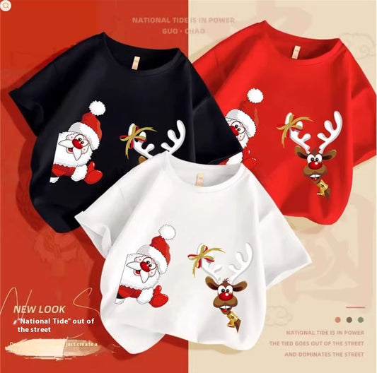 Christmas Elk Cotton T-shirt Boy GONZALES ONLINE SHOP