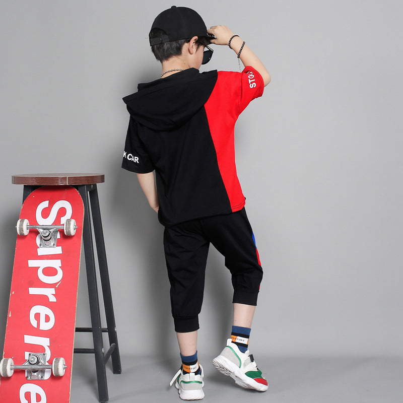 Children's clothing summer new boy short-sleeved suit in the big boy summer Korean version of the boy stitching sportswear tide GONZALES ONLINE SHOP