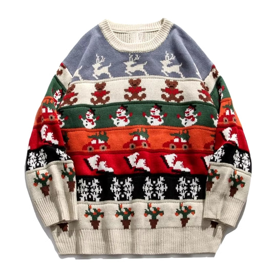 Sweater Men Harajuku Fashion Pullover O-Neck Christmas Cartoons Clothing Long Sleeve Knitted Sweater Men Oversized Pullover Ropa