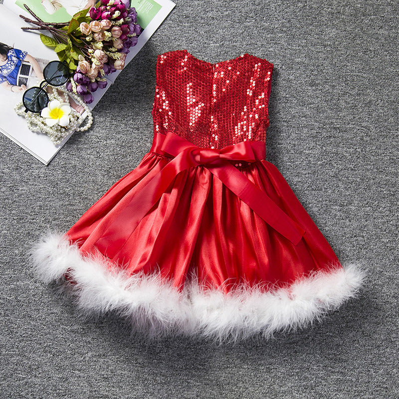 Christmas white fleece bow dress GONZALES ONLINE SHOP