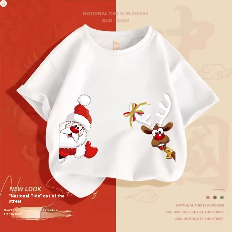 Christmas Elk Cotton T-shirt Boy GONZALES ONLINE SHOP