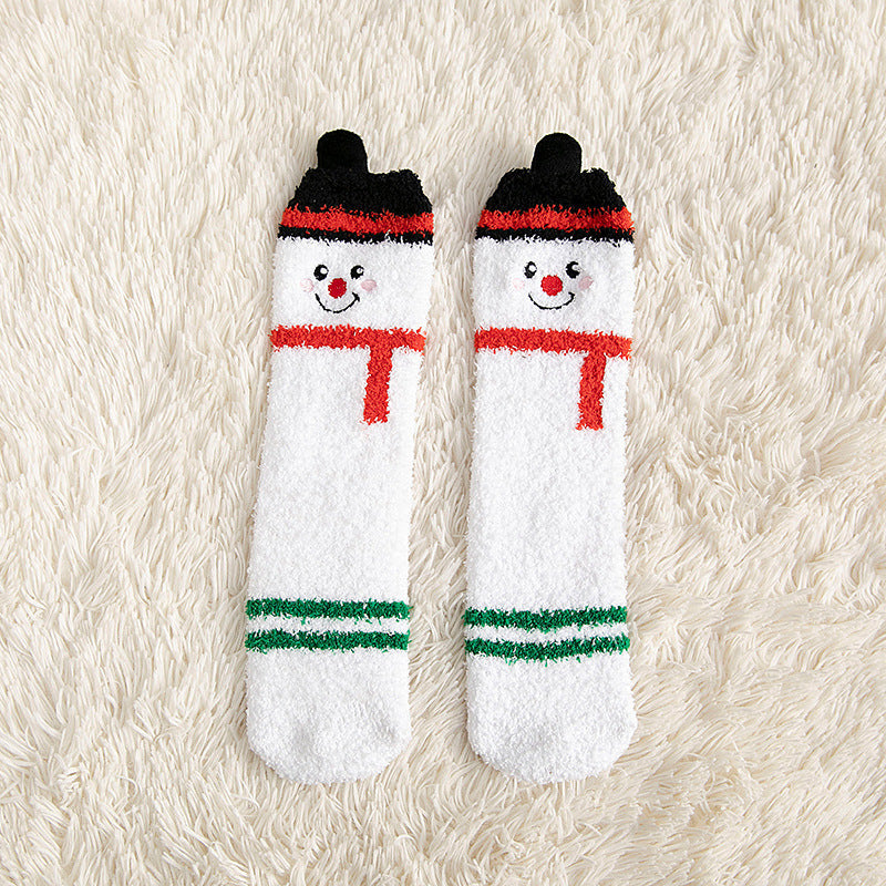 Child Christmas Socks Winter No-shedding Cute Elk Elk Santa Claus Snowman Sleeping Floor Coral Fleece Socks GONZALES ONLINE SHOP