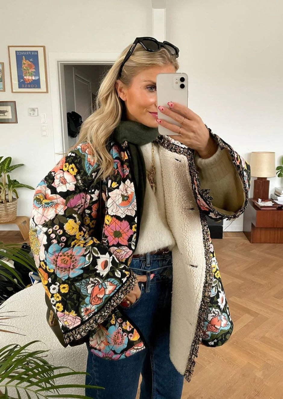 Autumn and winter printed faux cashmere cotton clothes are comfortable and casual, with flared sleeves and loose women's cotton clothes Hypersku
