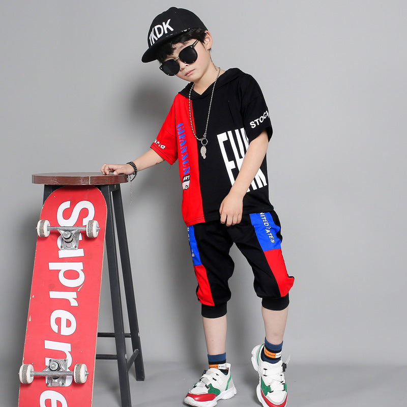 Children's clothing summer new boy short-sleeved suit in the big boy summer Korean version of the boy stitching sportswear tide GONZALES ONLINE SHOP