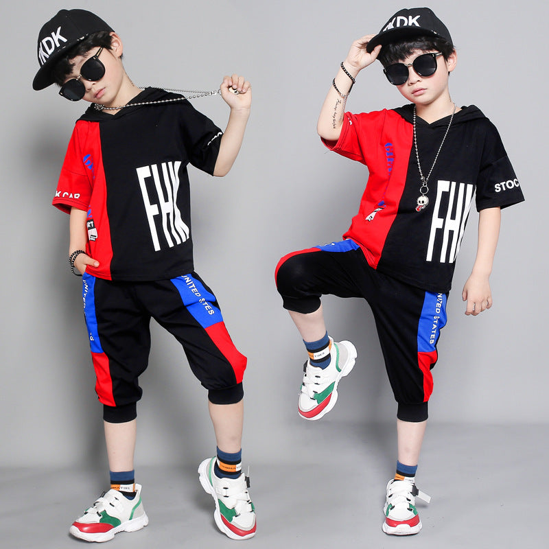 Children's clothing summer new boy short-sleeved suit in the big boy summer Korean version of the boy stitching sportswear tide GONZALES ONLINE SHOP