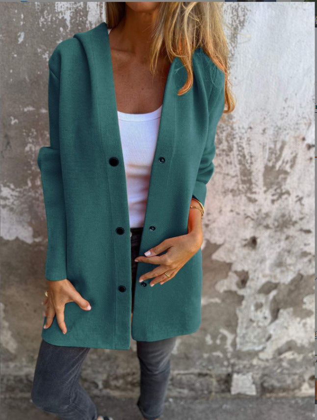A solid-color casual single-ed hooded jacket for women in autumn and winter GONZALES ONLINE SHOP