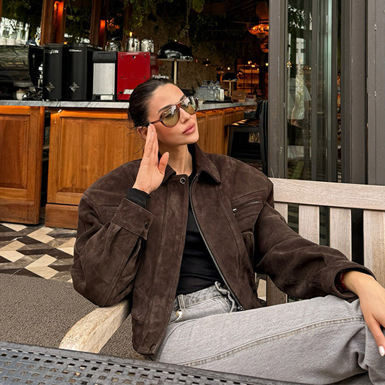 American motorcycle cool short jacket for women, loose and high-end short coat top for spring Hypersku