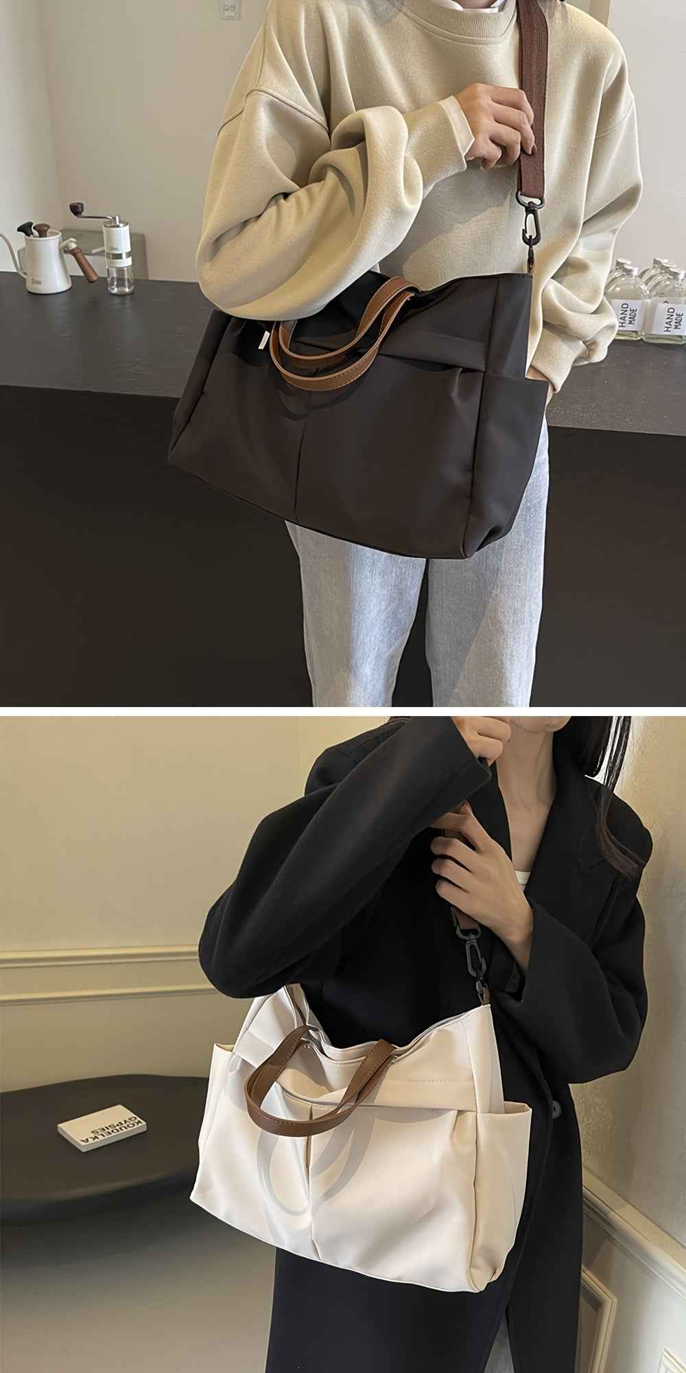 Stylish Nylon Women Tote Bag Shoulder Bag Featuring Two Pockets Large Capacity Commuting Handbag